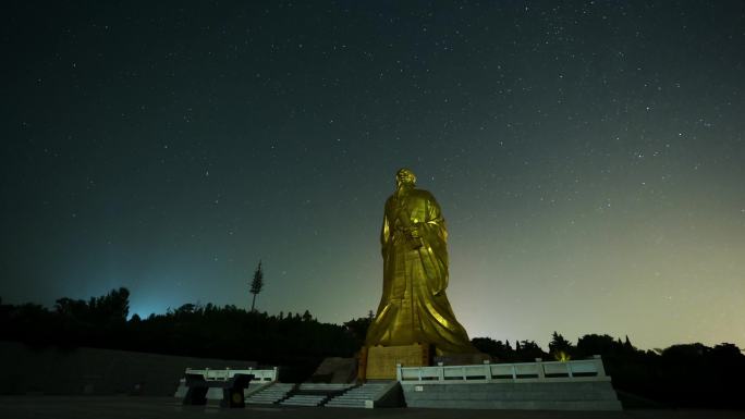 函谷关老子像星空夜景延时