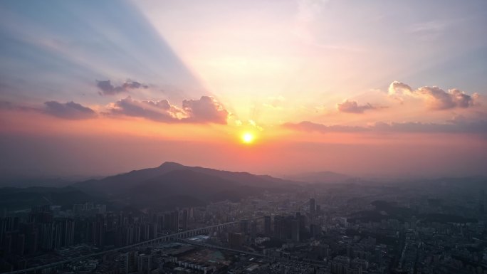 【4K】实拍城市日落延时摄影逆光建筑晚霞