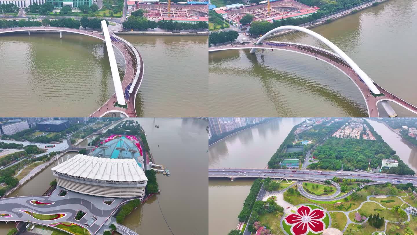 广州海心沙航拍广州大桥海心桥天河体育中心