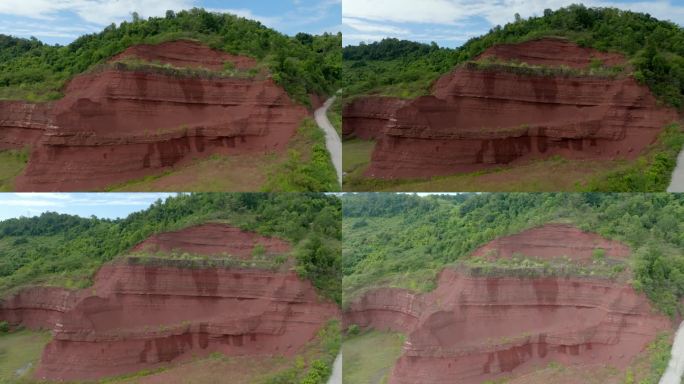 多镜头航拍红色土壤山地土质土层黏土