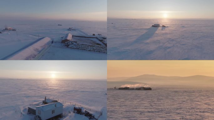 4K冰天雪地里的房屋 雪景素材