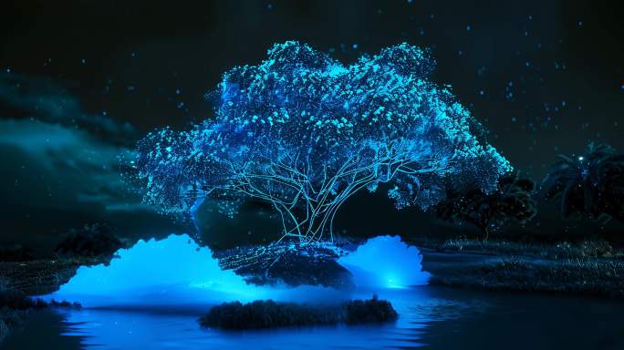 科技树智慧树发光树科技线条粒子大数据神秘