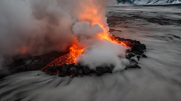 火山爆发熔岩岛屿