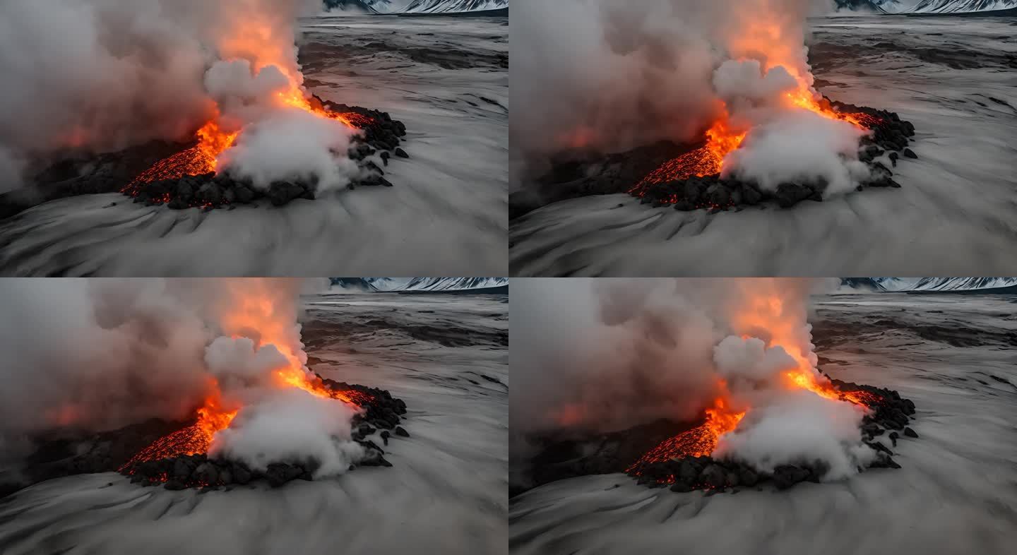 火山爆发熔岩岛屿