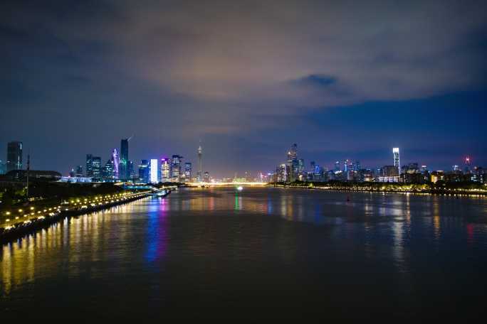 广州城市夜景珠江广州塔大景远景全景延时