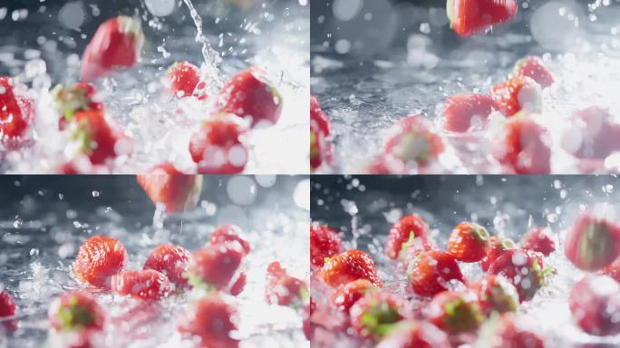 新鲜草莓入水清洗草莓水果