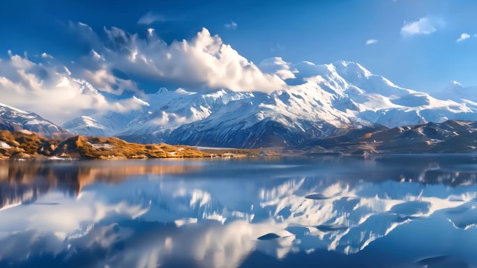 高山雪山云海高原绿水自然风景