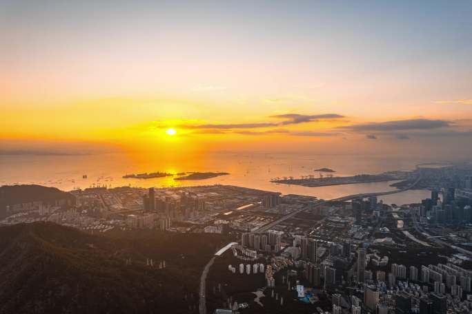 深圳前海大气日落航拍延时摄影