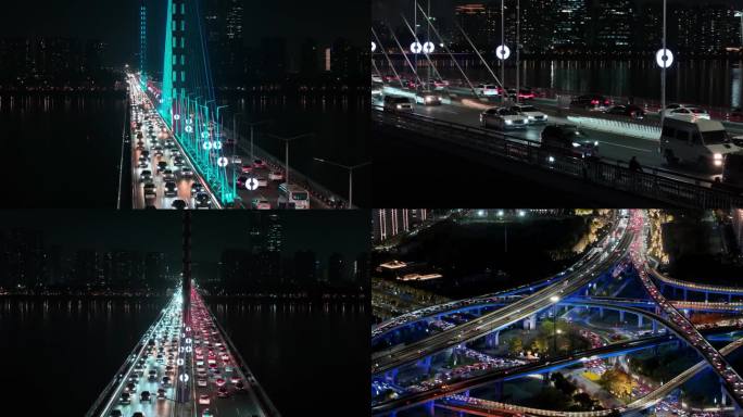 杭州市西兴大桥机场高速车流4k素材