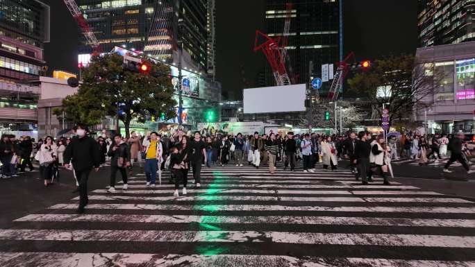 高清实拍日本东京涩谷十字路口人群