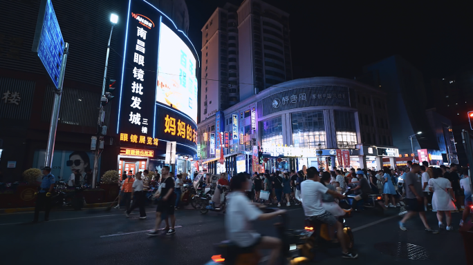 南昌胜利路步行街夜景人流延时空镜