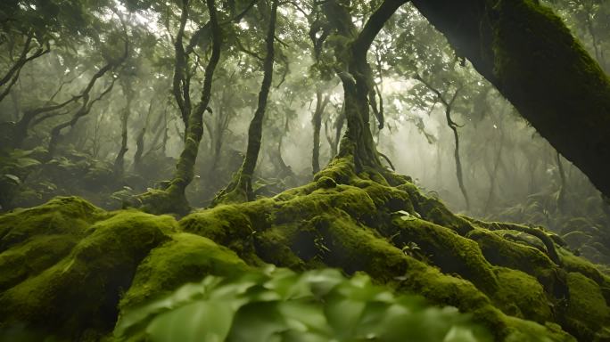 亚马逊雨林森林小径中的树根和苔藓