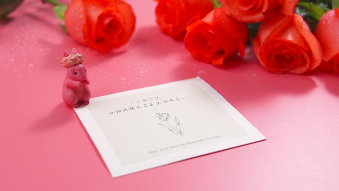 4K情人节玫瑰花 礼物信件 兔子玩偶
