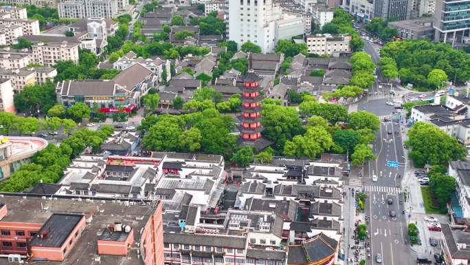 浙江省宁波市海曙区城隍庙天封塔航拍城市地