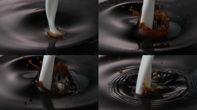 牛奶倒入咖啡液中融合