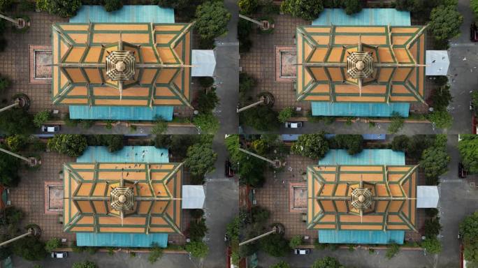 航拍东南亚柬埔寨首都金边皇宫寺庙俯瞰屋顶
