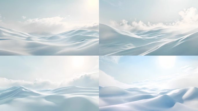 天空下白色动态山脉沙丘，抽象意境三维广告
