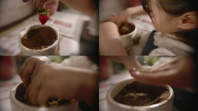 女孩种草莓
