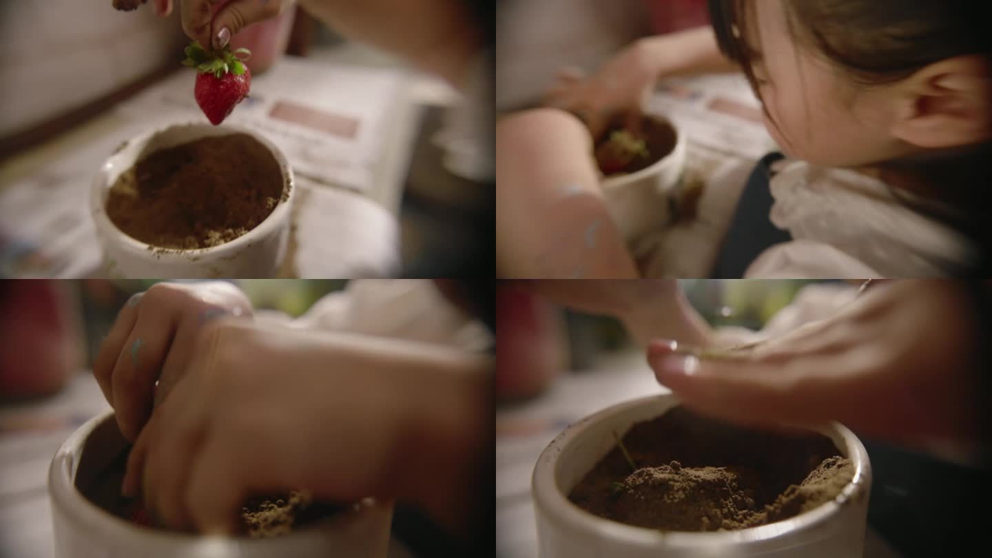 女孩种草莓