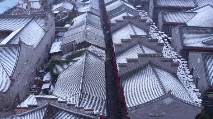 台州府城雪景航拍