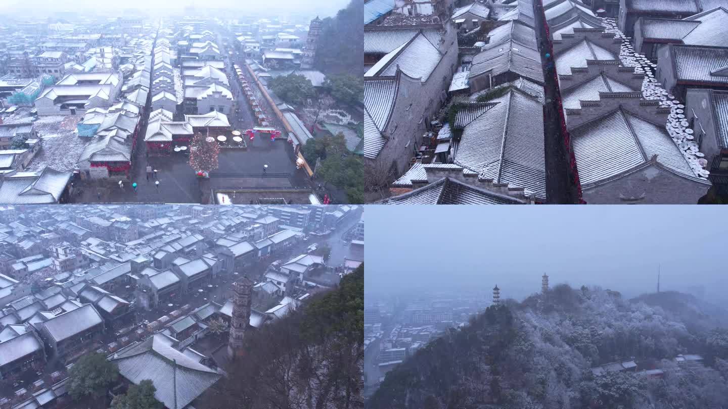 台州府城雪景航拍