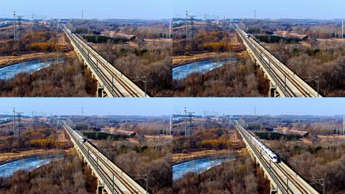 高铁动车行驶和谐号复兴号航拍
