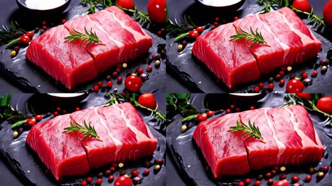 食物摄影新鲜的鲜肉牛肉猪肉切块