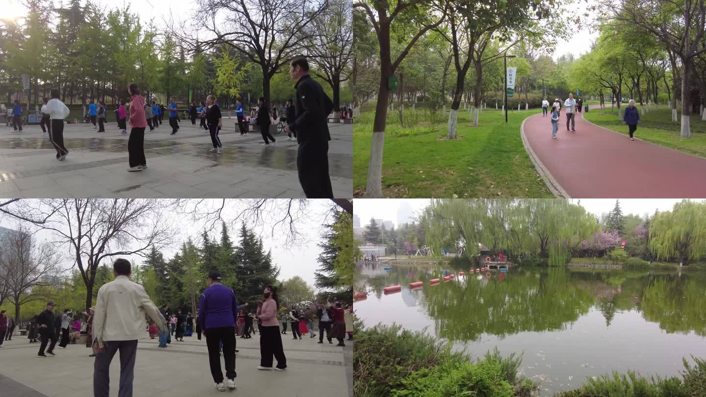 西安运动公园散步儿童亲子湖泊春天跑步健身