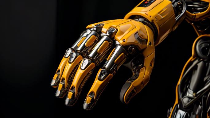 黄色AI机器人手的黑色背景