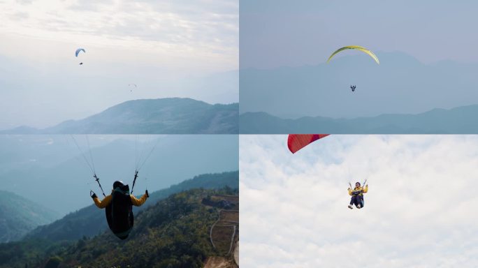 滑翔伞空中高山航拍4k
