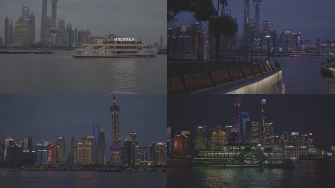 上海北外滩7个场景，城市夜景，可调色街景