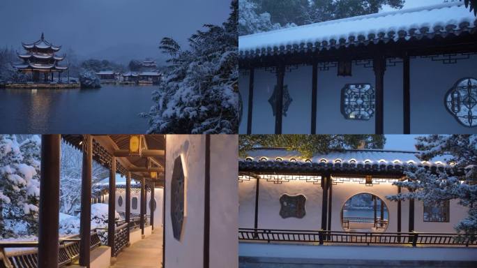 临海东湖雪景夜景4k