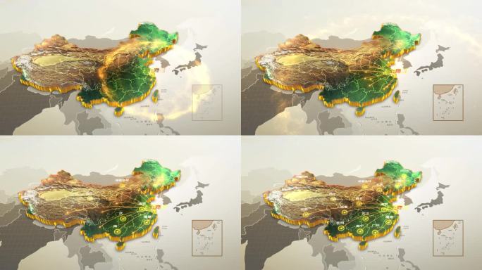 【中国地图】金色地图辐射全国AE模板2