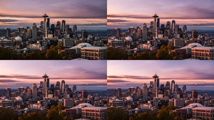 华盛顿州西雅图，早上西雅图市区鸟瞰图