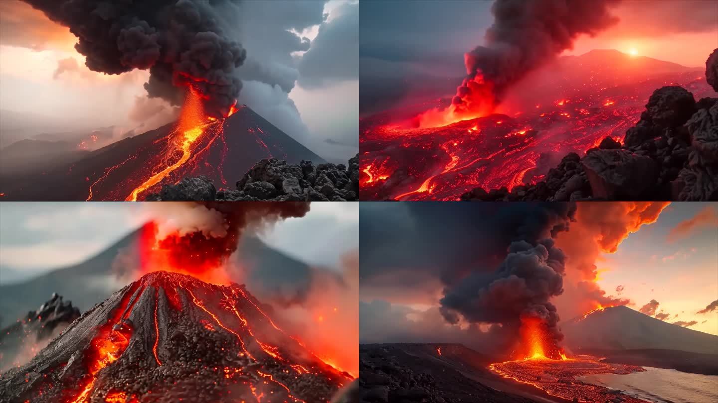 末日活火山爆发喷发岩浆自然灾害素材原创富