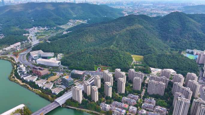 湖南长沙梅溪湖公园风景桃花岭风景区航拍城