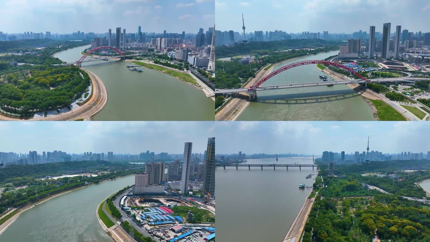 南岸嘴江滩公园武汉长江大桥航拍大禹神话园