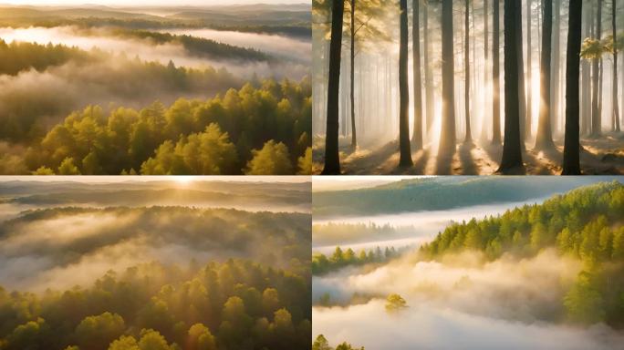 光影森林清晨大自然清新空气