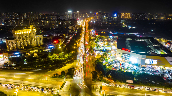 新会万达广场启超大道夜景航拍延时