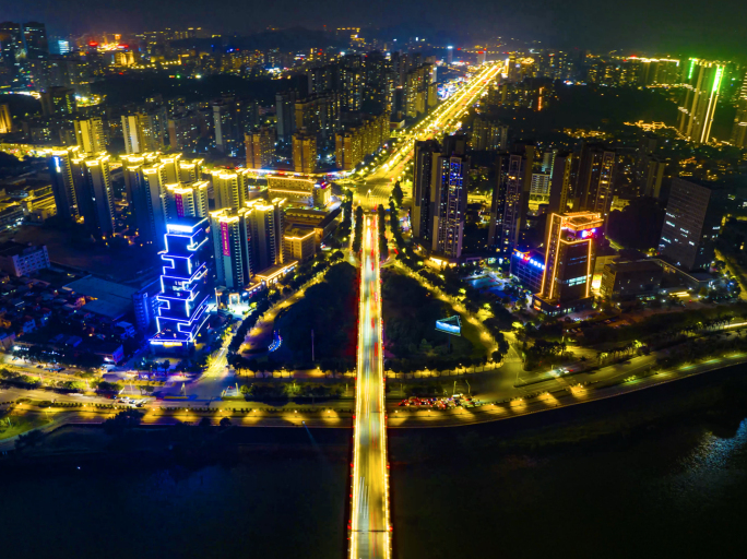 江门 江侨路 滨江大道 夜景延时航拍