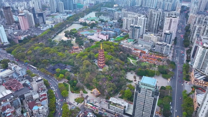 温州鹿城区九山公园净光塔航拍松台山城市地