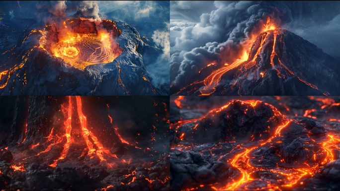 火山爆发岩浆流淌