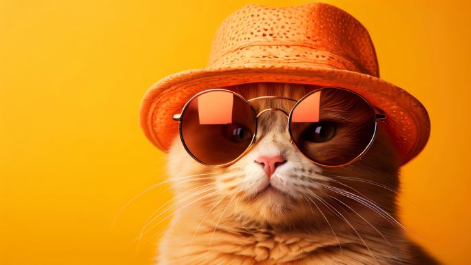 可爱的猫咪戴帽子和太阳镜