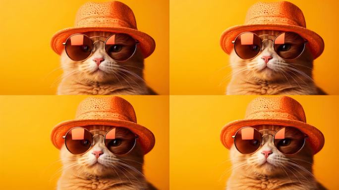 可爱的猫咪戴帽子和太阳镜