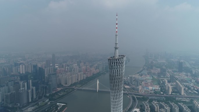 广州塔小蛮腰黄昏傍晚高清夜景航拍