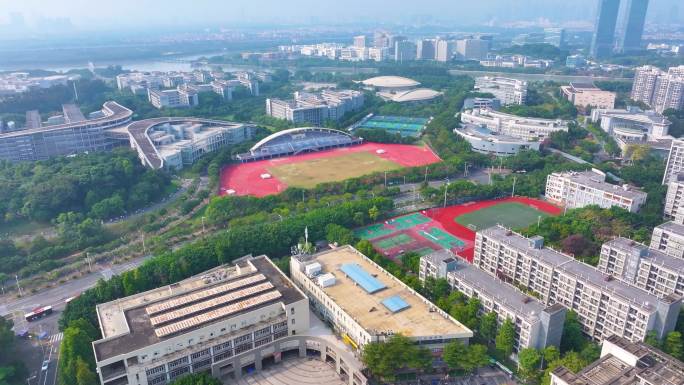 华南师范大学广州校区航拍大学城校园风景风