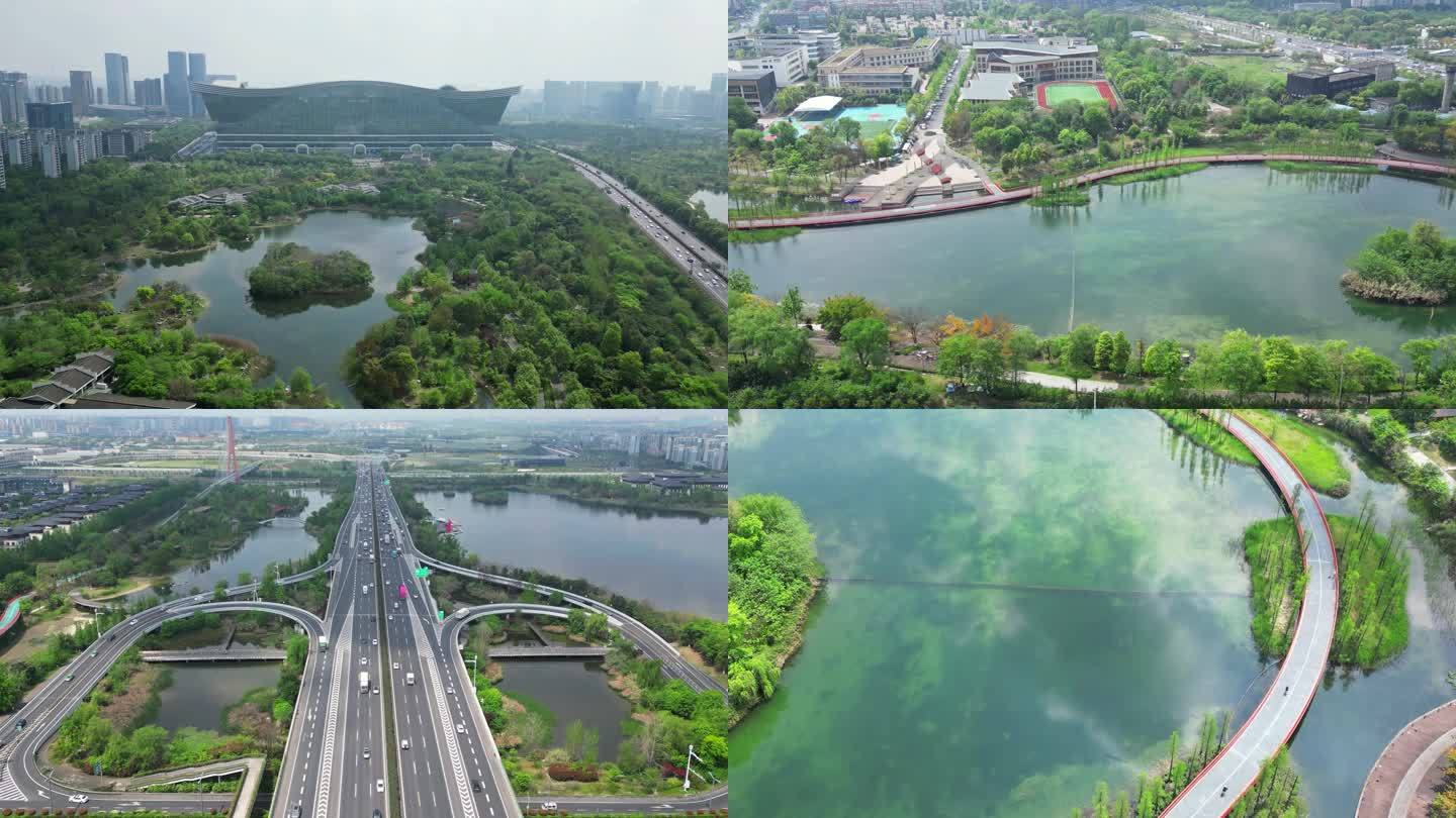 4K航拍成都锦城湖公园