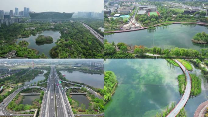 4K航拍成都锦城湖公园