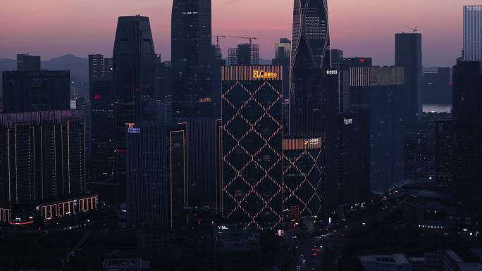 杭州萧山博地中心望朝中心夜景航拍4K