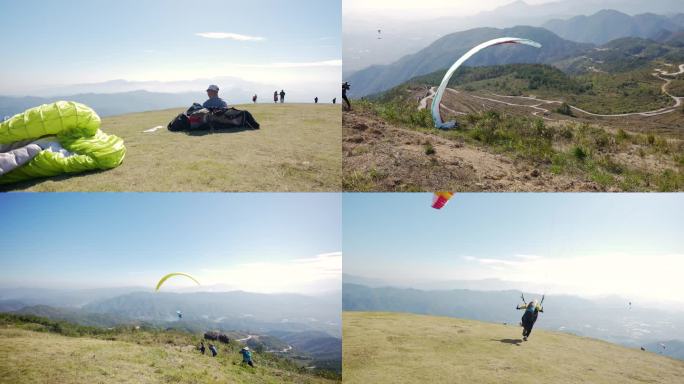 滑翔伞起飞空中高山航拍4k